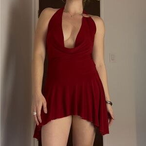 Vintage 90s Red Halter Mini Dress